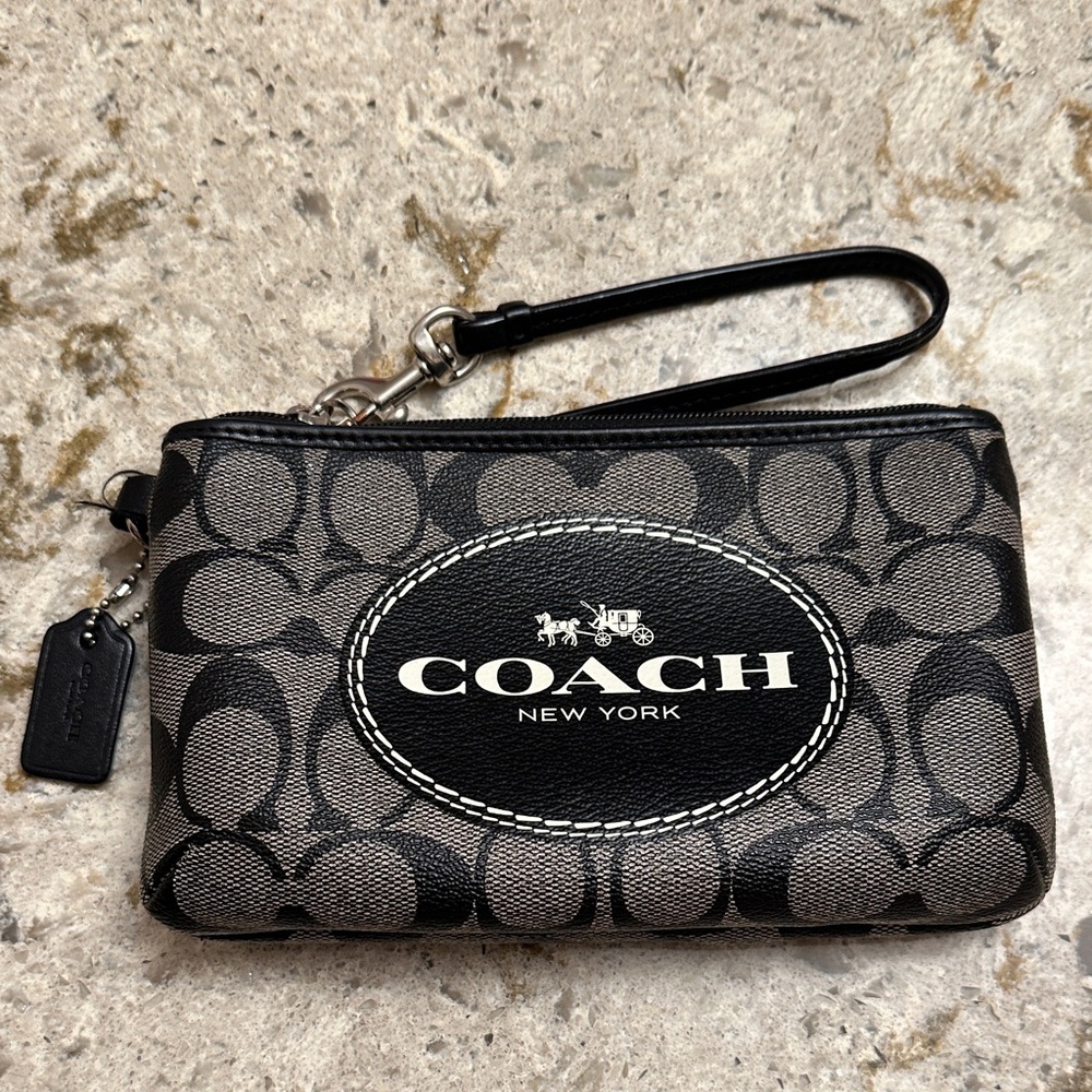 Coach Signature Black and Gray Wristlet